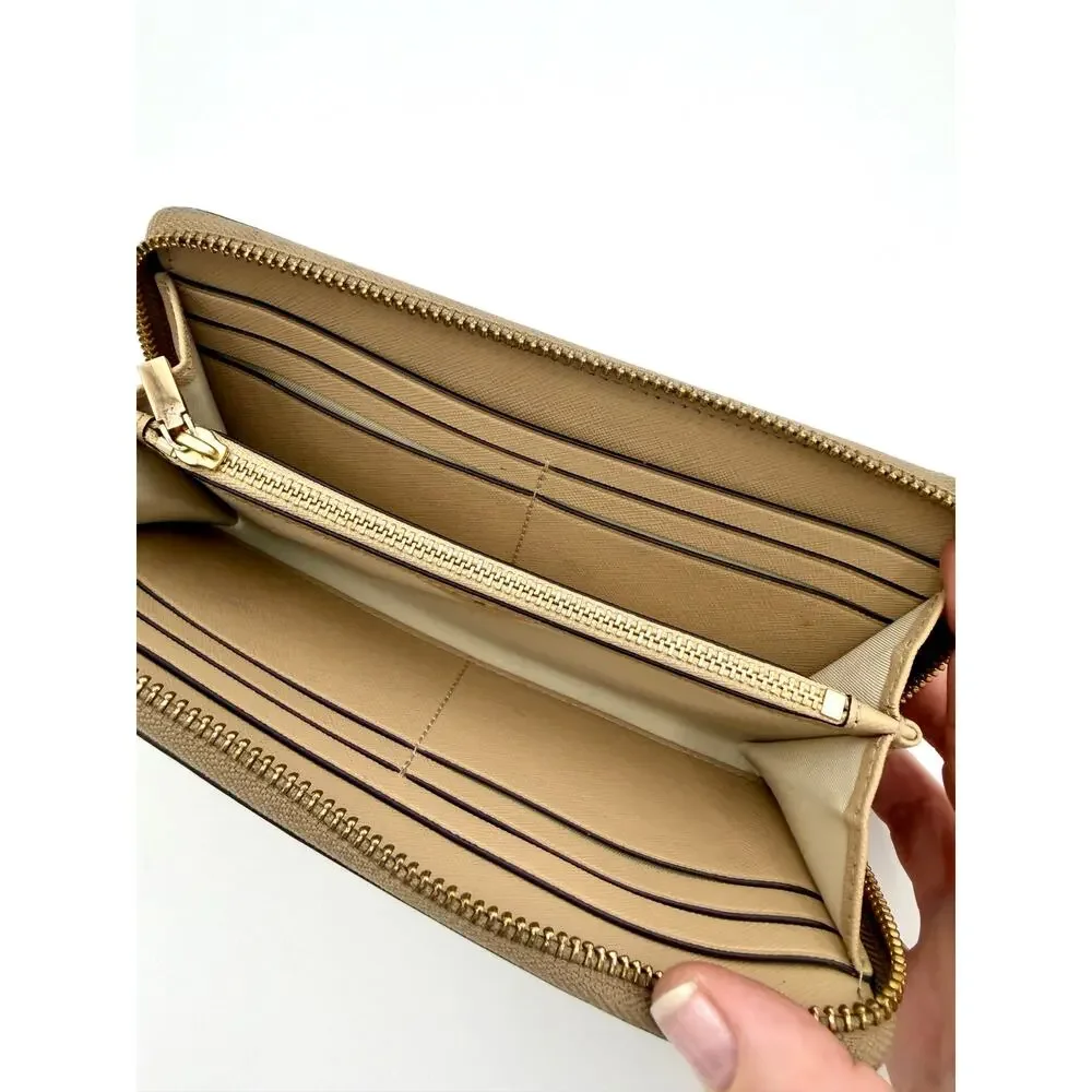 Tory Burch Zip Around Continental Wallet Tan Saffiano Leather Colorblock